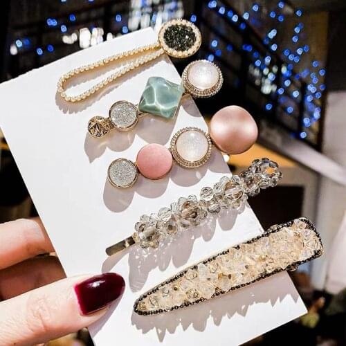 5pcs/Set Women Girls Elegant Pearls Geometric Hairpins Sweet Headband Hair Ornament Clips Barrettes Ins Fashion Hair Accessories