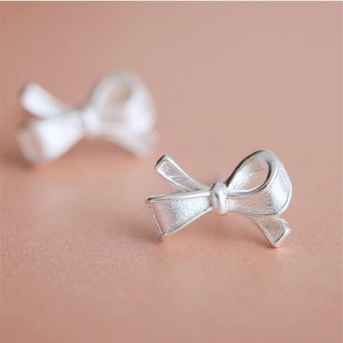 Handmade Bowknot Stud Earring Silver Color Earrings For Women Jewelry Pendientes Mujer
