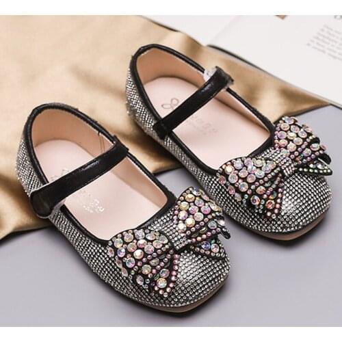 LOVIRS Girls Autumn New Version Girls Bowtie Glitter Rhinestone Princess Dress Shoes for Girls