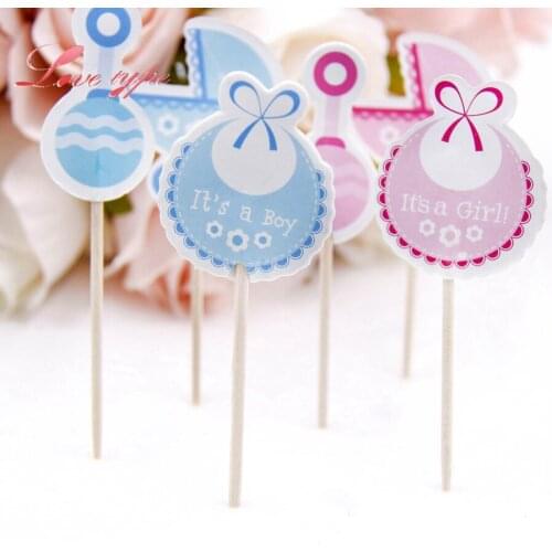 18PCS/1 Set Its a girl/boy Birthday Party Cupcake toppers Decoration For Baby Shower Birthday Party DIY Cake Topper Supplies