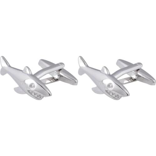 20pairs/lot Shark Cufflinks Copper Made Silver Shark Cuff Links Shirt Cuff Button Mens Jewelry Fashion Gift