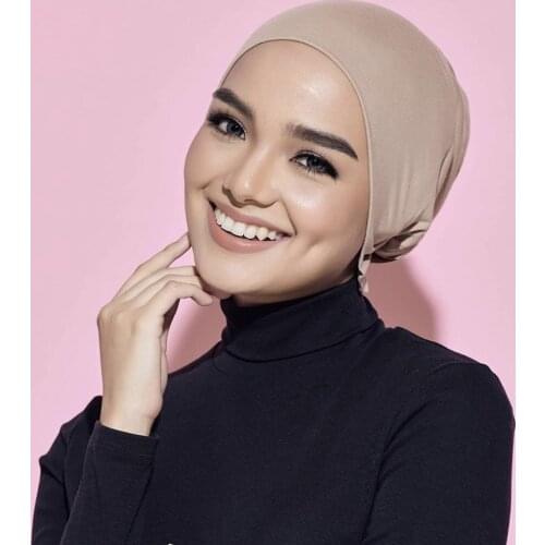 2021 Fashion Modal Muslim Inner Hijab Cap Stretch Women Underscarf Bonnet Solid Color Islamic Turban Headband Hat Adjustable