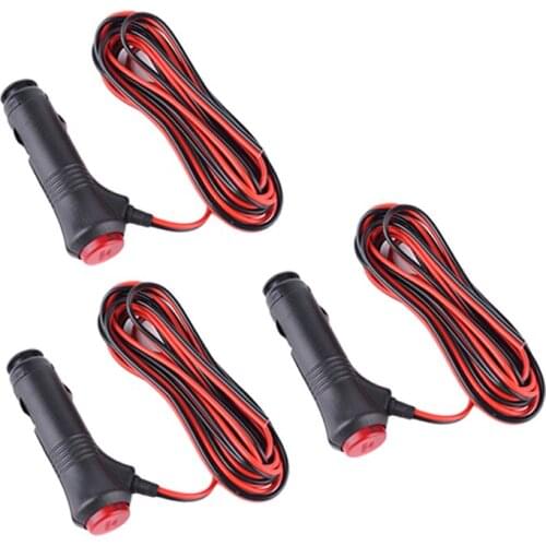 3pcs/pack 1.5m 12V/24V Car Cigarette Lighter Power Cord Connector with Switch Button