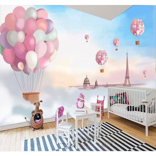 Hand-paint Blue Sky Fire Balloon 3d Cartoon Murals Wallpaper for Child Baby Room Background 3d Wall Mural 3d Cartoon Wall paper
