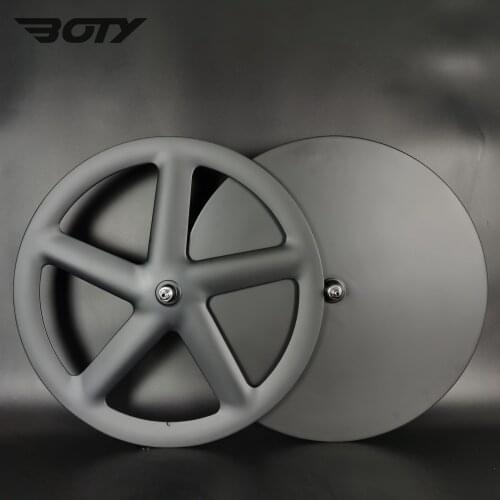 700C full carbon wheels front five spoke rear disc wheel track/road bike 3k twill matte wheelset clincher/ tubular carbon wheels