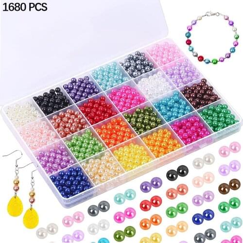 1680PCS Pearl Beads 6mm DIY Craft Round Colorful Loose Spacer Beads with Hole for Bracelet Necklace Earrings Jewelry Making