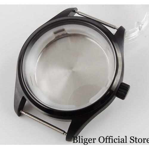 Black PVD Plated 40mm Men Stainless Steel Watch Case Mineral Glass fit NH35 NH35A Movement