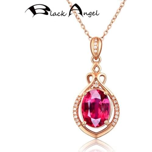 BLACK ANGEL 18K Rose Gold Luxury Pigeon Blood Red Tourmaline Gemstone Pendant Necklace For Women Fashion Jewelry Christmas Gift