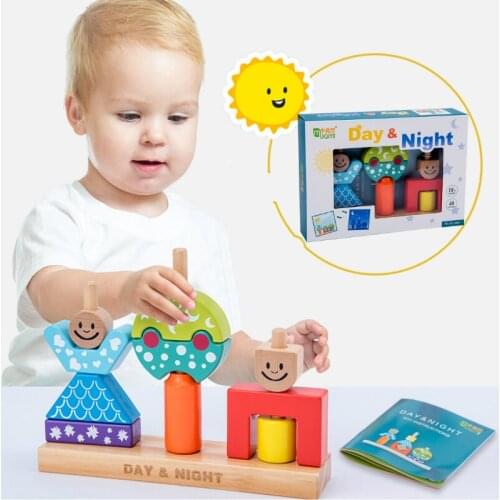Day & Night Tower Blocks Early Education Toy Montessori Rainbow Wooden Blocks Baby Toy Wood Building Block Game Educational Toys
