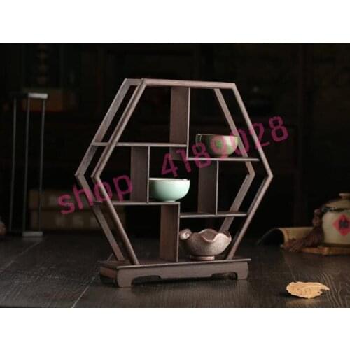 Solid wood chicken wing wood, hexagons curio shelves, ornament pendulum rack