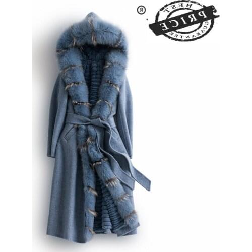 Fur Parka Real Wool Coat Winter Jacket Women Natural Raccoon Fur Liner Long Coats Female Fox Fur Collar Warm Parkas F2a2