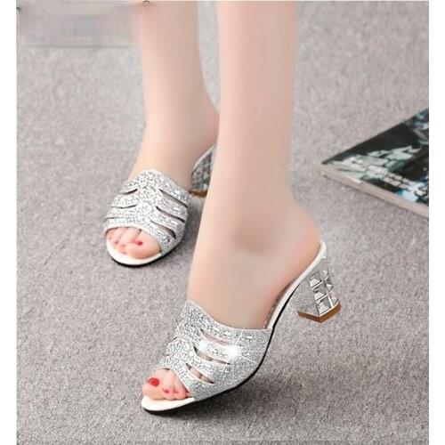 Girl Gladiator Opened Toe Summer Sandal Rhinestone Square Heel Sandals Women Hight Heel Sandals Plus Size 35-41