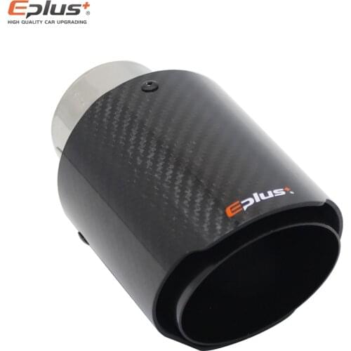 EPLUS Car Glossy Carbon Fiber Exhaust System Muffler Tip Universal Straight Stainless Black Mufflers Multi-Size For Akrapovic