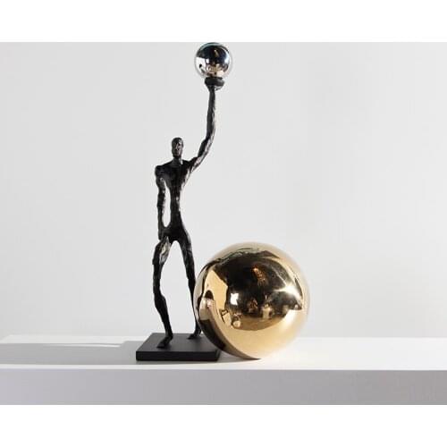 Modern Abstract Black Metal Abstract Figure Hold Ball Statue Decor Home Living Room Office Hotel Crafts Figurines Ornaments Gift