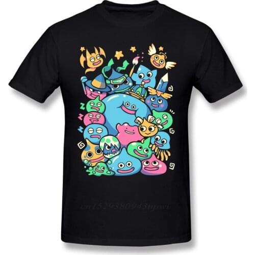 Dragon Quest T Shirt Slime Party T-Shirt Funny Beach Tee Shirt 100% Cotton Printed Man Short Sleeves Oversize Tshirt
