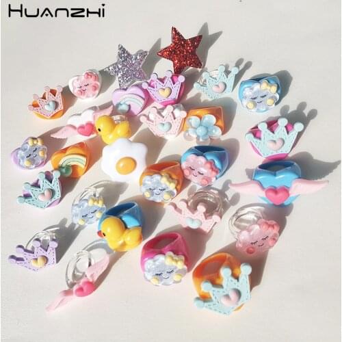 HZ 2021 New Cartoons Crown Flower Cute Cloud Heart Star Colorful Resin Acrylic Rings for Women Girls Jewelry Gifts