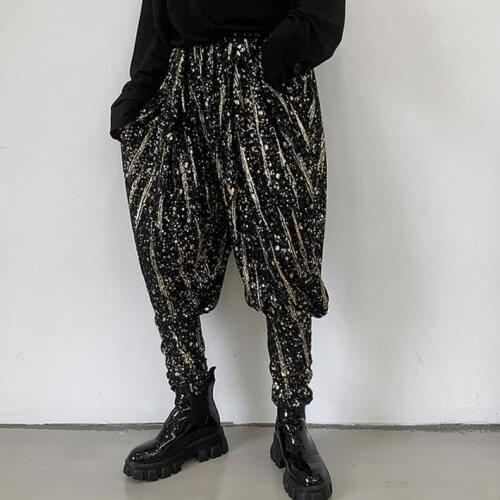 Personality fashion harem pants mens Hip hop bronzing trousers loose Golden shiny pantalones hombre cargo feet pants men B439