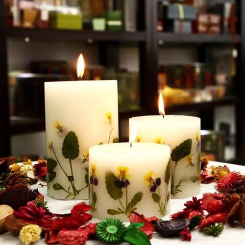 Creative Aromatherapy Candle Inlaid Dried Flowers Artistic Taper Candle Smokeless Candele Profumate Home Decor BE50CA