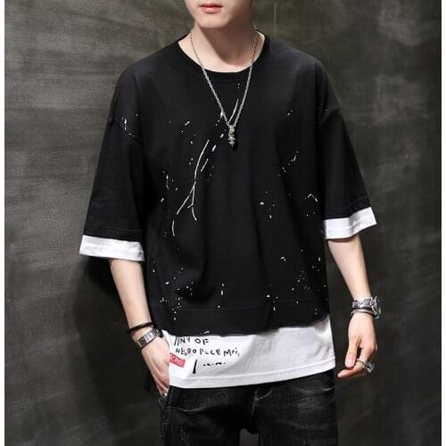 Summer Half Sleeve T-shirt Men Brand Design Patchwork Cotton T-shirt Loose Plus Size Black Grey White Men T-shirt