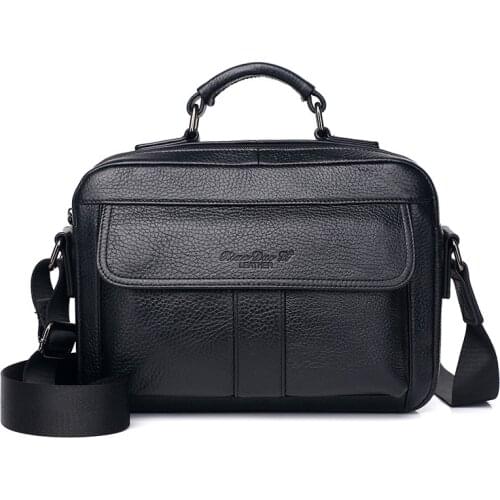 Famous design double zipper bag men small briefcase genuine leather male totes bag handbag mens shoulder bag Crossbody bag