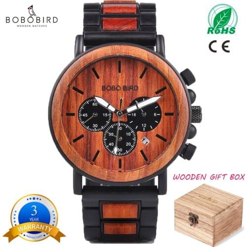 Zegarek BOBO BIRD Watch Men Top Brand Clock Natural Wood Stone Strap 24hour Timepiece Casual Quartz Chronograph for Male Dress
