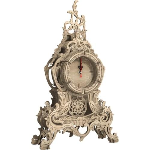 47Pcs DIY Assembly Wooden Clock Puzzle Model Kit Laser Cutting 3D Hollow Table Clock Home office Decor - Oak Color