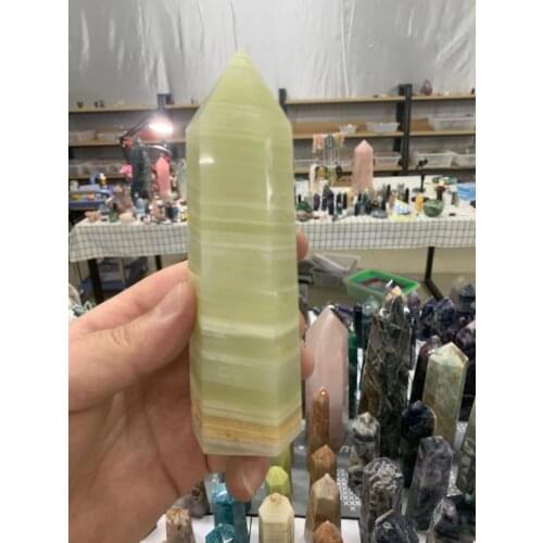 Natural Light Yellow Afghan Jade Crystal Point Energy Healing Quartz Tower Wand Ornament for Home Decor Reiki Pyramid Gift