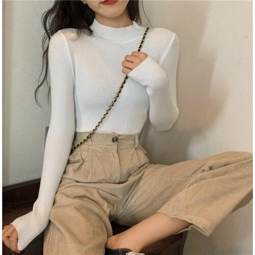 2021 autumn and winter new style wild vertical striped sweater is thinner with a long-sleeved knitted bottoming shirt top