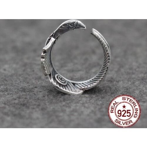 S925 sterling silver open ring personality classic fashion Indian feathers vintage style high-end send lover jewelry gifts