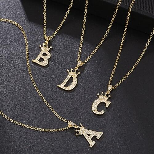 Letter Crown Alphabet Pendant Chain Necklace Luxury Copper Zircon Punk Hip-Hop Style Fashion Women Men Initial Name Jewelry