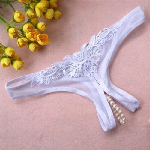 Sexy Lingerie Lace Women G-String Bowknot Low Waist Pearl Thongs Panties Briefs Lingerie Underwear