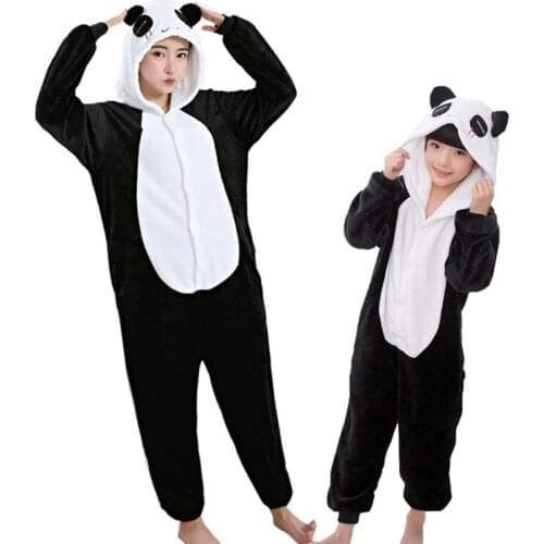 Animal Panda Pajamas Kigurumi Adult Pyjama Family Pajama Sets Women Men Winter Flannel Hoodie Mom Daughter Onesies Sleepwear
