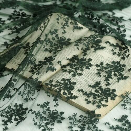 Mesh Fabric Embroidered Soft Yarn Lace Fabric Wedding Cheongsam Dress Skirt Fabric Background Cloth Dark Green