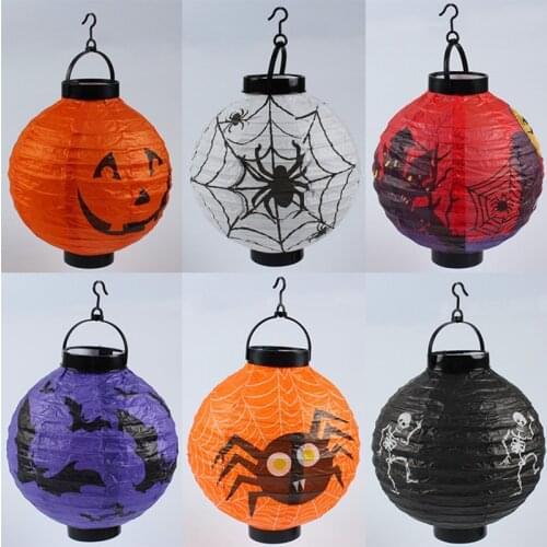 YOMDID LED Lantern Lights Chinese Paper Lanterns Halloween Decor Spider Skull Pattern Gift Craft DIY Party Supplies Home Decor