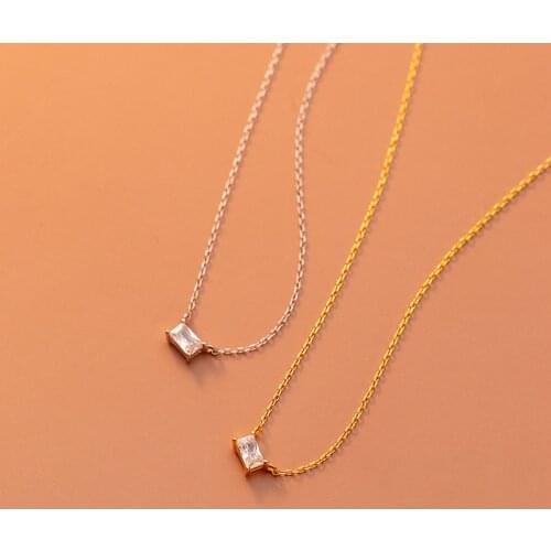 Tinny 3mm*6mm 18K Gold Real. Authentic 925 Sterling Silver Jewelry CZ 4A+ Square necklace Pendant C-D8429