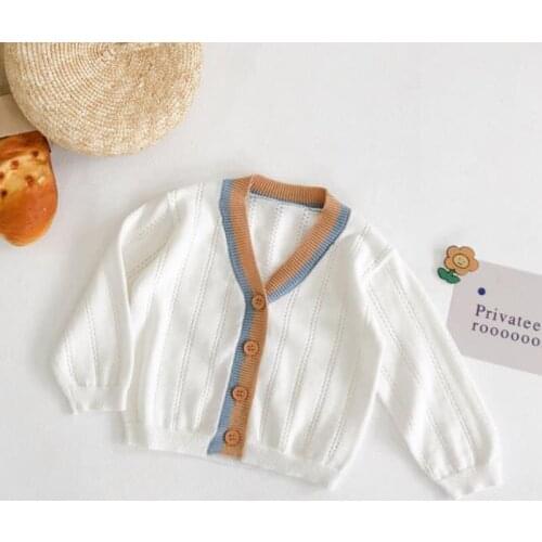 2020 Spring Autumn New Boy And Girl Baby Hit Color Hollow Cardigan Sunscreen Sweater Coat V-Neck Long Sleeve Knitted Jacket
