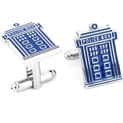 2016 NEW Doctor Who telephone booth alloy 2.2X1.6CM Cufflinks for mens police box cuff buttons anime accessory shirt cuff links