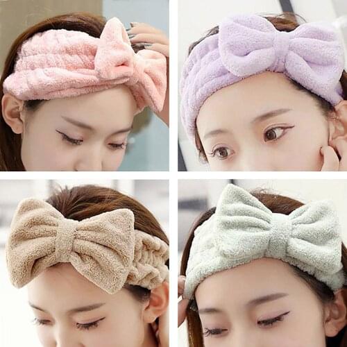 Hairband Elastic Headband Makeup Wash Face Shower SPA Soft Coral Fleece Bowknot Hair Bands Headwear for Women Hair Accessories