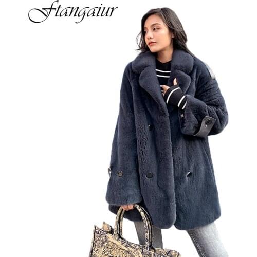 Ftangaiur 2019 Winter Import Purple standard Velvet Mink Fur Coat Womens Turn-Down Collar Medium Natural Real Mink Fur Coats