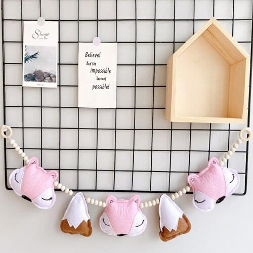 1Pcs Nordic Style Fox Snow Mountain Cartoon Wooden Bead String Ornaments Kawaii Childrens Room Dress Up Bed Curtain Decoration