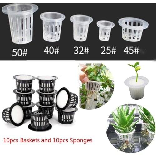 10Pcs/Set Aquaponics Hydroponics Slotted Mesh Basket Plastic Plant Nursery Pots with Sponges Soilless Culture Aeroponics Kits