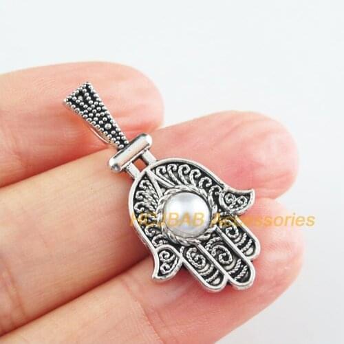 15 New Palm Charms Tibetan Silver Tone Retro Flower White Acrylic Pendants 17.5x33mm