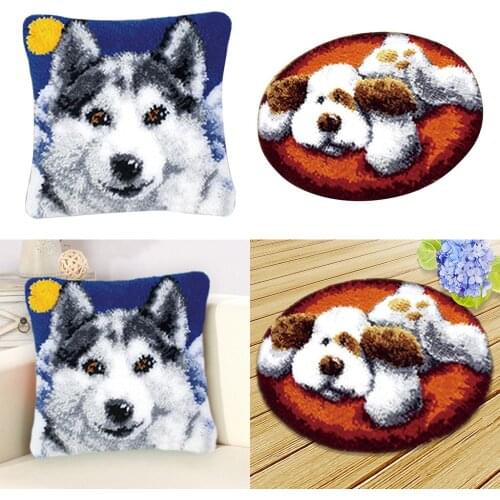 2 Sets Wolf Dog Rug Latch Hook Kit for Adults DIY Mat Cushion Pillow Embroidery Home Decor