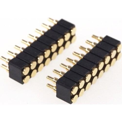 2pcs Spring Loaded Pogo Pin 16 Position 2x8 Pins 2.54 mm Grid Pitch SMT 8.0 mm Height Dual Row Surface Mount PCB Vertical 70gf
