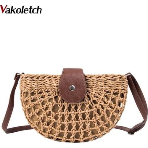 2020 Bohemia Messenger Crossbody Bags for Girls Purse Fashion Handmade Rattan Woven Straw Bag Summer Beach Bags for Women KL699
