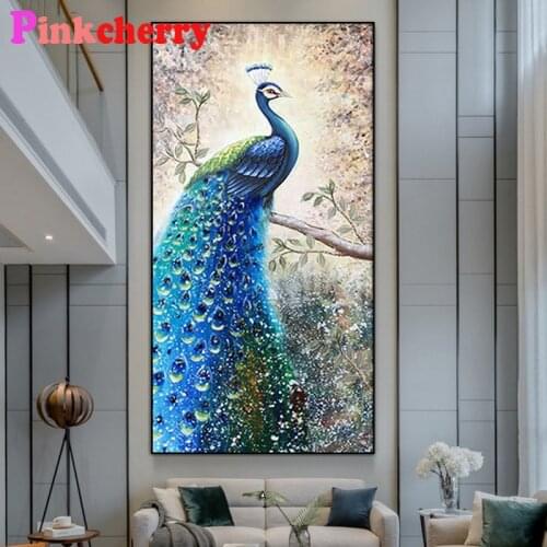 Large diy diamond embroidery Simple blue peacock diamond painting full square round drill diamond mosaic art home decoration