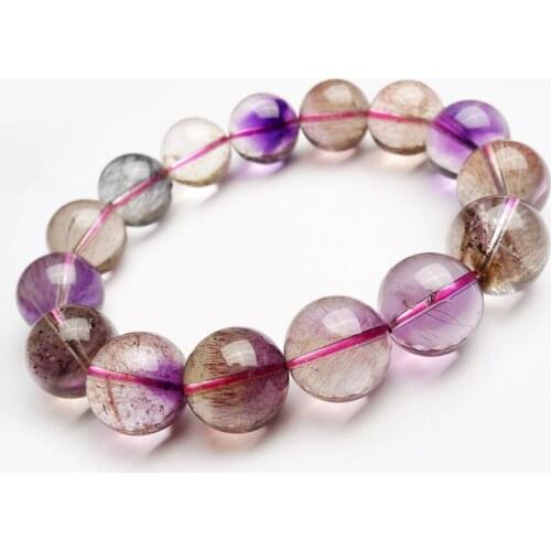 15mm Genuine Colorful Natural Super Seven Melody Stone Bracelets Women Men Stretch Natural Rutilated Quartz Crystal Bracelet