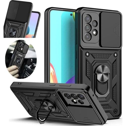 Camshiled Slide Camera Lens Case for Samsung Galaxy S21 S20 Ultra Plus FE A72 A52 A71 A20S A12 Military Ring Holder Armor Cover