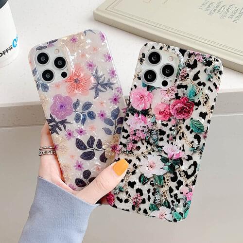 Leopard Flowers Shockproof Phone Case For iPhone 13 12 mini 11 Pro Max XR XS X 7 8 Plus Soft Shell Texture Protective Back Cover