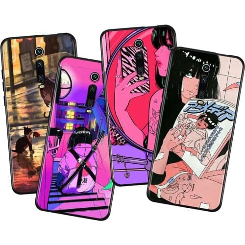 Anime Neon Color Art Girl For Xiaomi Redmi 9i 9T 9A 9C 9 8A 8 GO 7 7A S2 Y2 6 6A 5 5A 4X Prime Pro Plus Black Phone Case